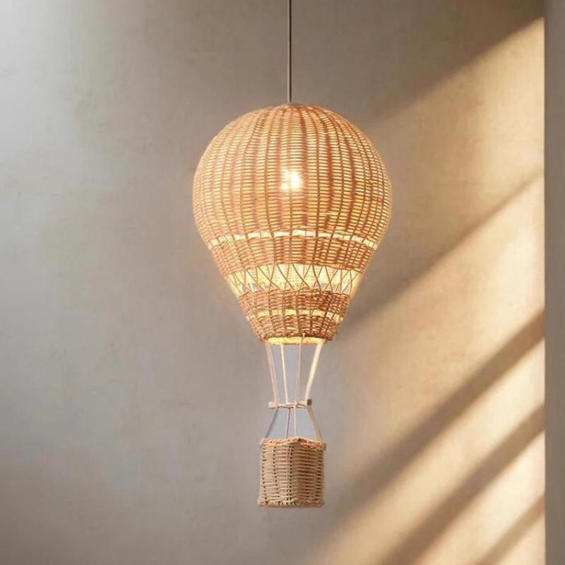 Hot Air Balloon Chandelier LED Children's Room Rattan Craft Handmade Lamp Baby Nursery Boy Girl Home Decoration Bedroom Lighting