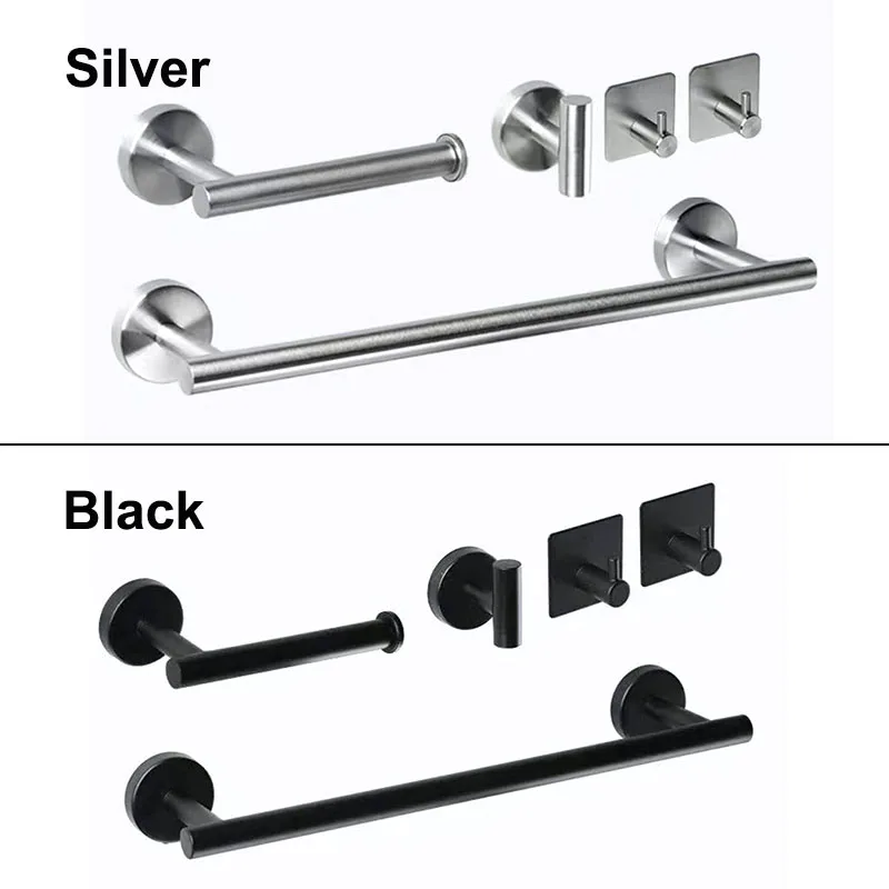 Stainless Steel Robe Hook Towel Rails Bar Rack Shelf Tissue Paper Holder Bathroom Hardware Set Accessories Set U26