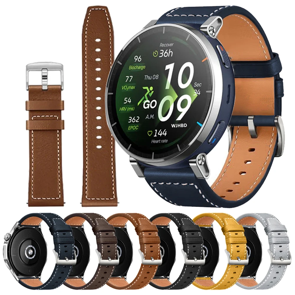 Bracelet en cuir souple de 20 à 22mm, pour Huami Amazfit Active 2 3 45mm Max BALANCE 2 Bip 6 5 UNITY GTR/GTS 4 mini