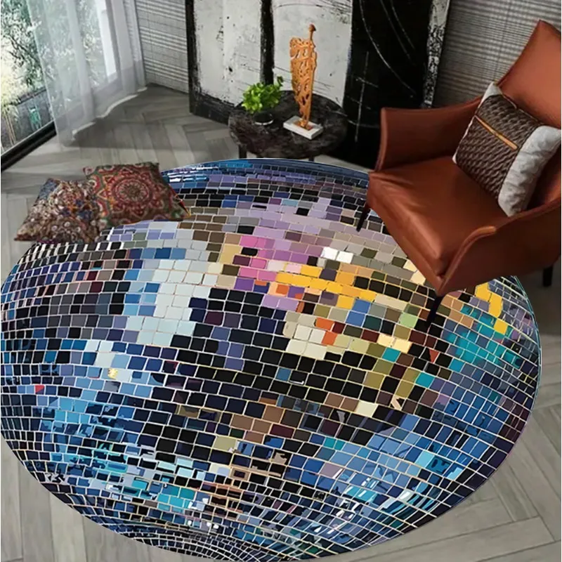 Abstract Mosaic Round Rug Disco Ball Print Modern Artistic H