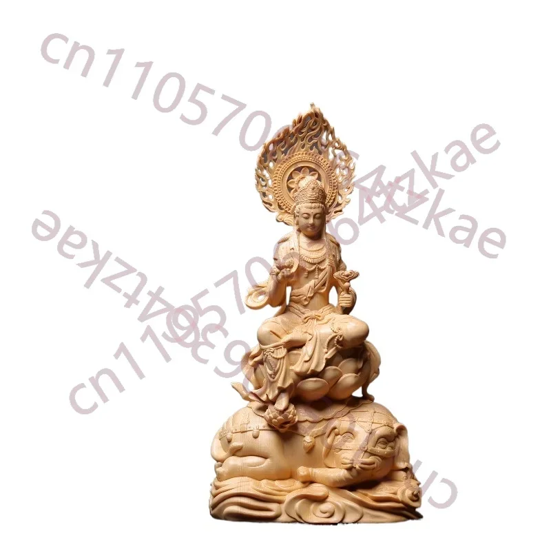 Hand-Carved Hinoki Manjushri & Samantabhadra Bodhisattva Statue - 10.2