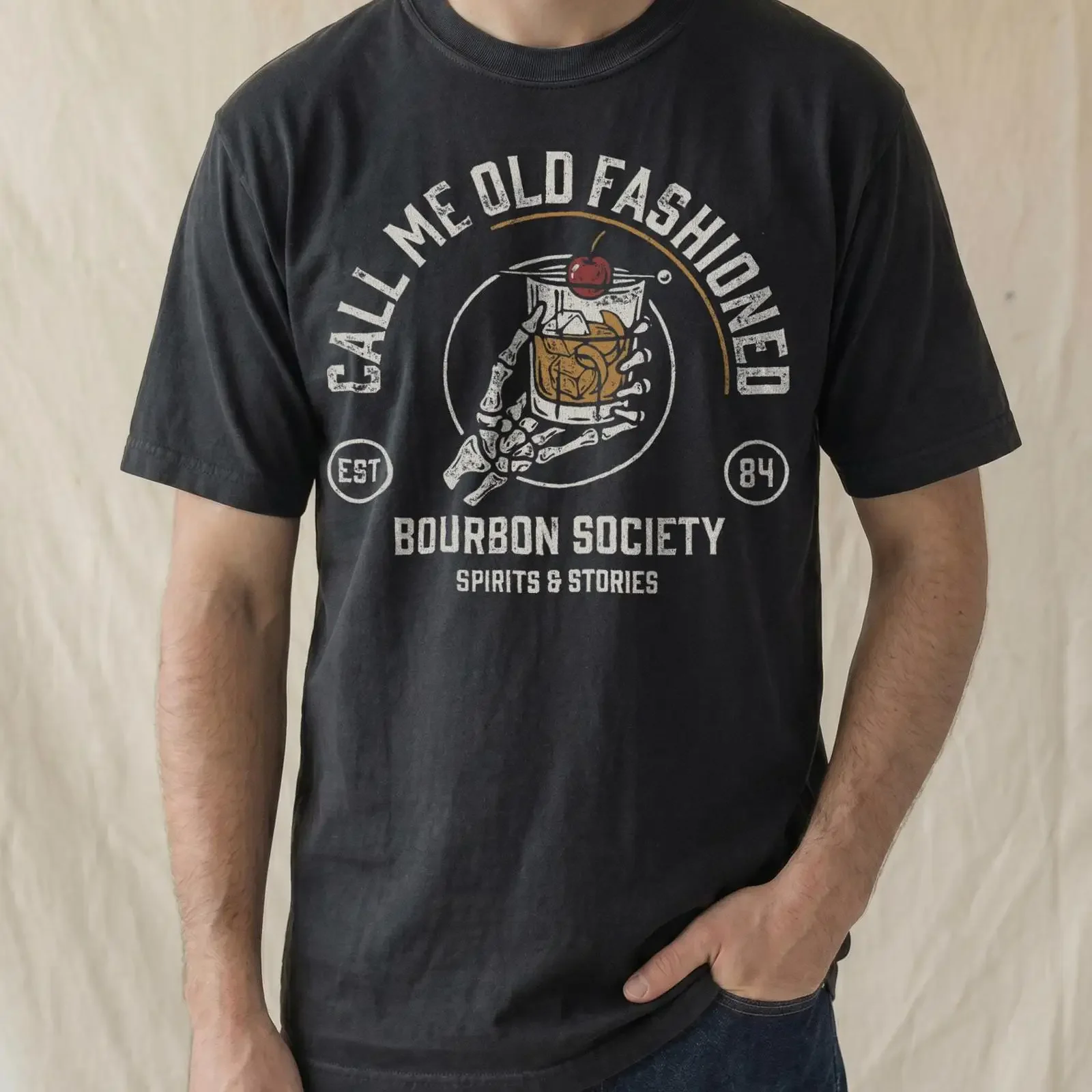 Bourbon Lover For Husband Vintage whiskey T Shirt Funny Drinking Dad Cocktail vintage Washed Top For Everyday Wear Breathable