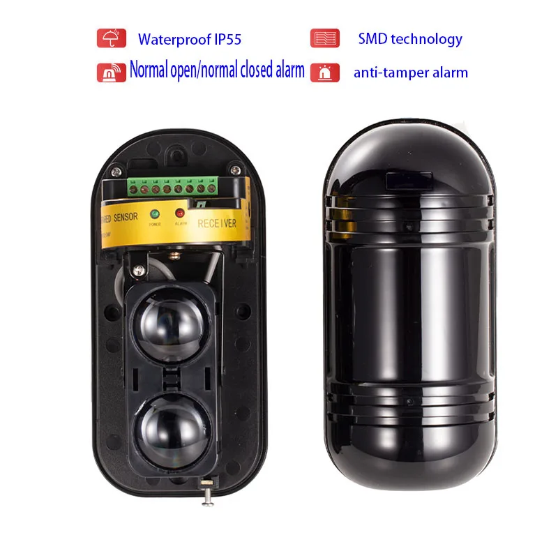 Wired Outdoor Dual-Beam Infrared Counter Detector, Detectar Alcance, Perímetro do Sensor de Movimento, 100-Meter Detect Range, Anti-Tamper Alarm