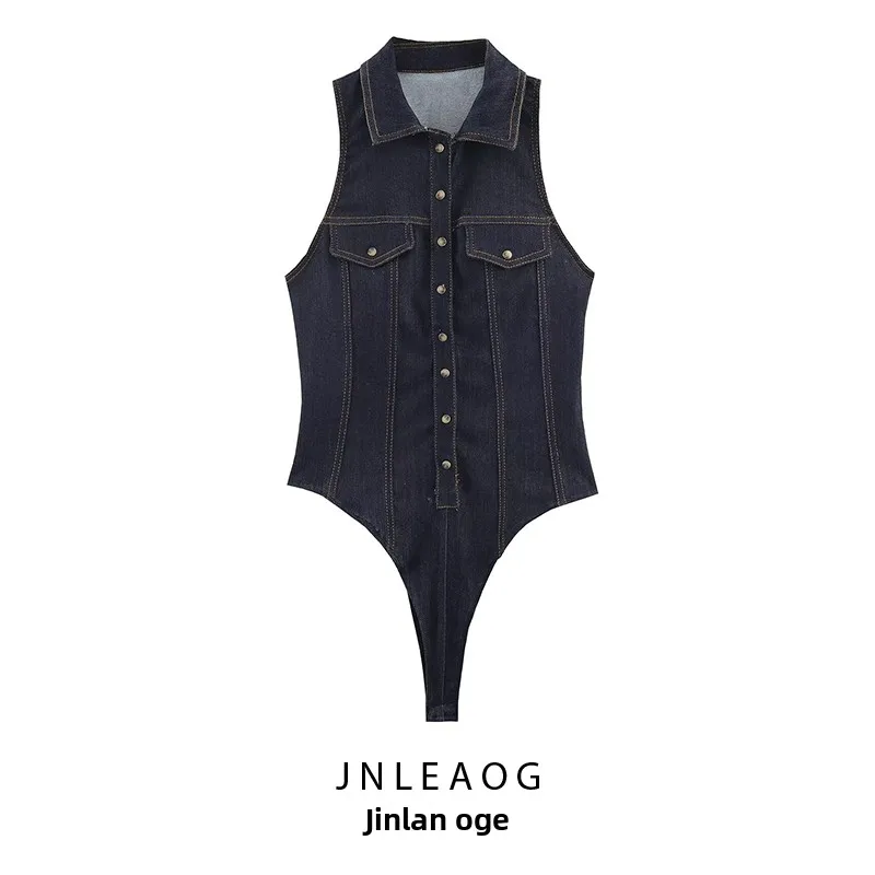 

JNLEAOG Faionable Slim Fit Denim Jumpsuit Women's Street Sle High Waist ort Pants Polyester Fiber Autumn New Arrival