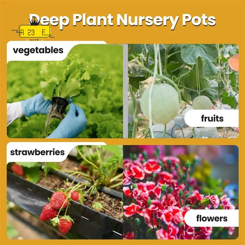 

A23E-10Pcs Plastic Deep Plant Nursery Pots, Thick Stable Tall Tree Pots, Reusable Tall Seedling Plant Container Pots, Deep