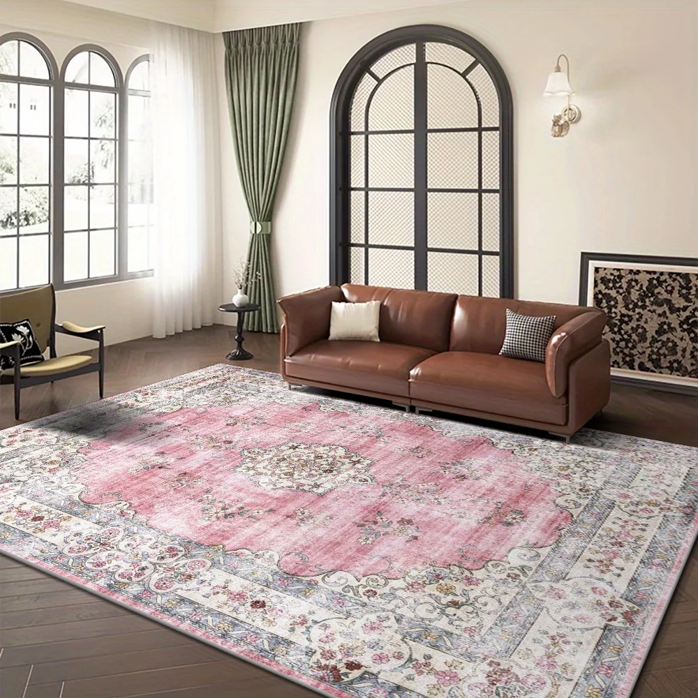 VIKAMA Bohemian Floral Carpet Non-slip Living Room Bedroom Mat Retro Dining Room Office Carpet Home Decoration