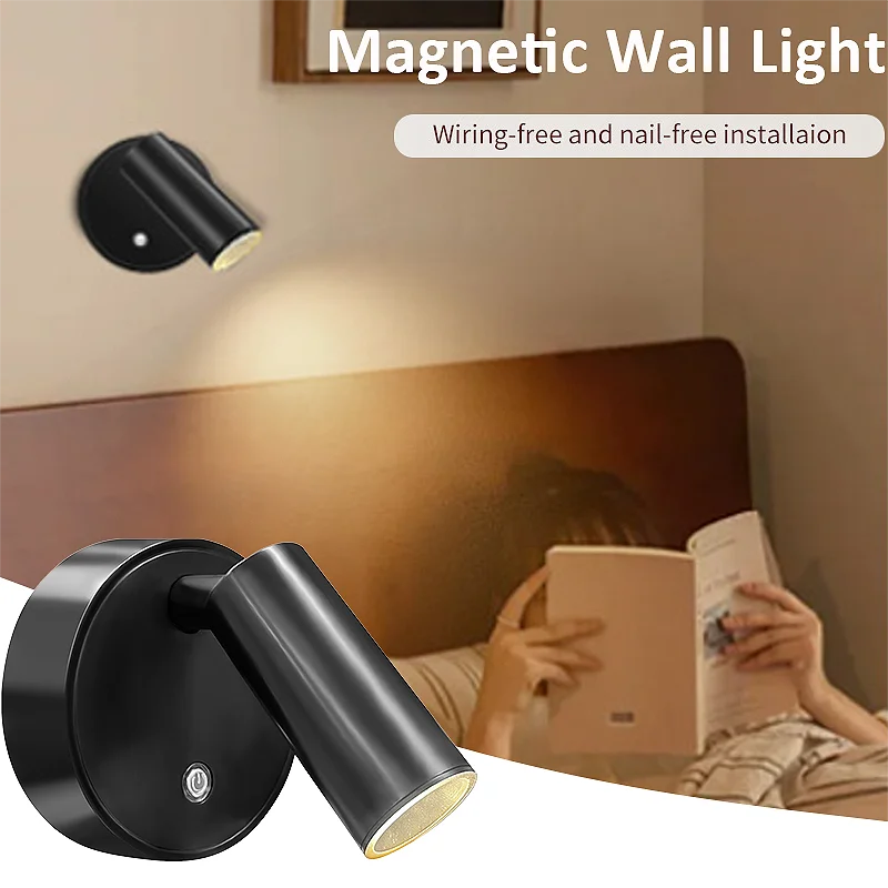 

Сенсорный трехцветный настенный светильник с зарядкой, беспроводной прожектор с магнитной присоской, 360° ° Вращающийся прикроватный ночник для коридора и т. д.