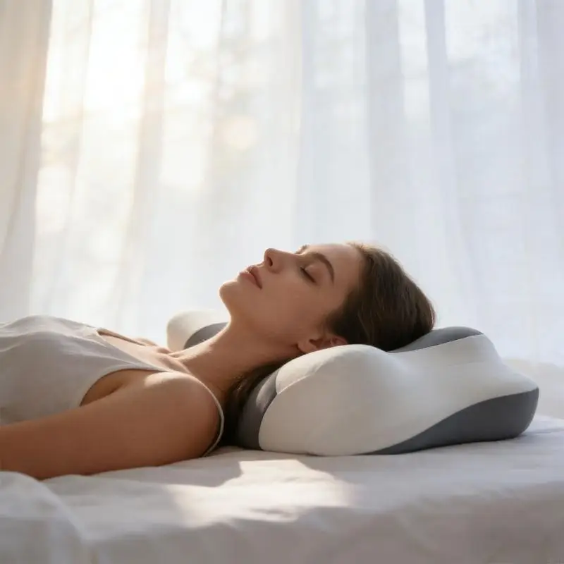 Butterfly Memory Foam Pillow Orthopedic Neck Support Breathable Removable Cover for Home Office Travel B03E