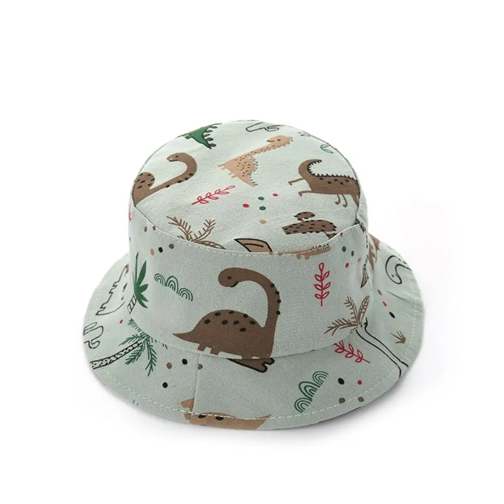 Cartoon Dinosaur Print Baby Bucket Caps Scalp Protection Sunscreen Children Sunscreen Hat Adjustable Infant Fisherman Cap