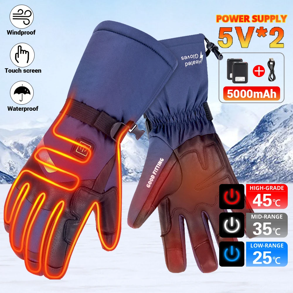 Waterproof Winter Heated Gloves USB Electric Heating Gloves Windproof Heated Gloves Winter Outdoor Sports Skiing Hiking Camping