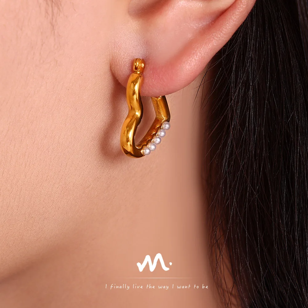 

Luxury 24K 9999 Pure Gold real gold Heart-shaped Pearl Earrings Women Stud Earrings
