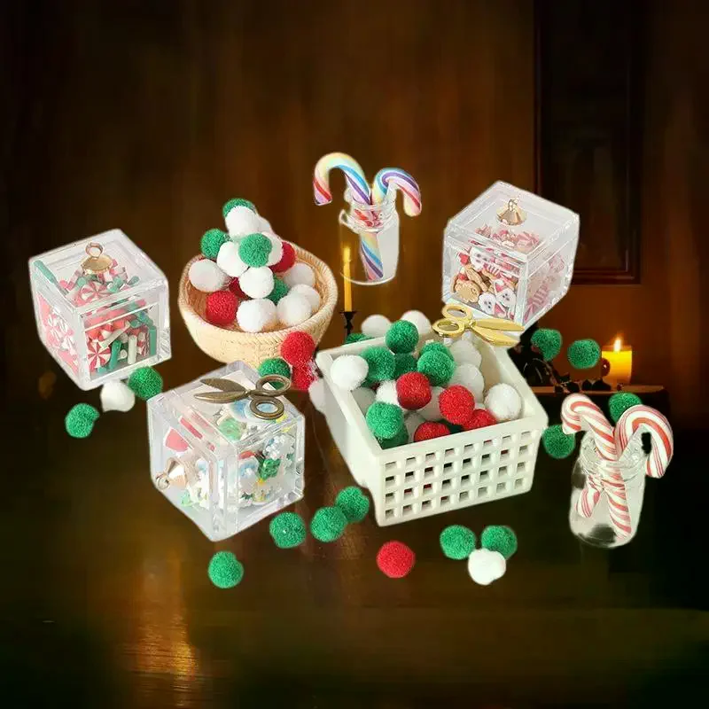 ชุดตกแต่งบ้านตุ๊กตา DIY แบบจำลอง ขนมคริสต์มาส ไม้เท้าหวาน ฉากกรรไกร และตะกร้า