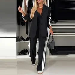 Sets For Women 2 Pieces Winter Fall Fashion V-neck Long Sleeve Blazer Coat Elegant Straight Leg Pant Set Women Sports Clothing