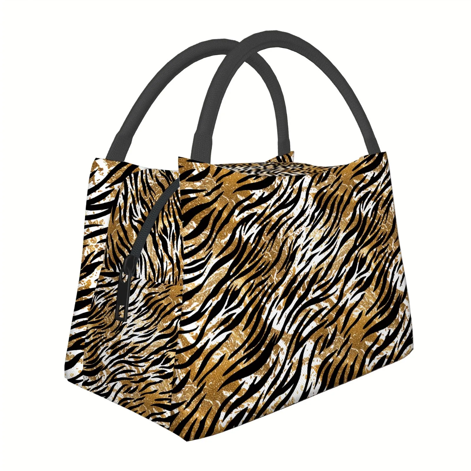 Golden Tiger Stripe Insulated Lunch Bag Durable Oxford Fabric Thermal Cooler Tote for Work