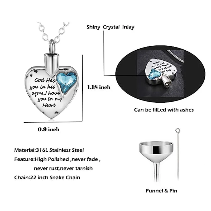 Heart Cremation Jewelry for Ashes Urn Necklace with 12Color Birthstones Ash Necklace Memorial Cremation Necklaces for Women