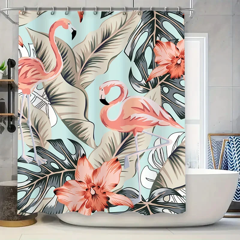 

Яркая занавеска для душа с розовым фламинго и тропическими листьями, украшение вашей ванной комнаты в стиле