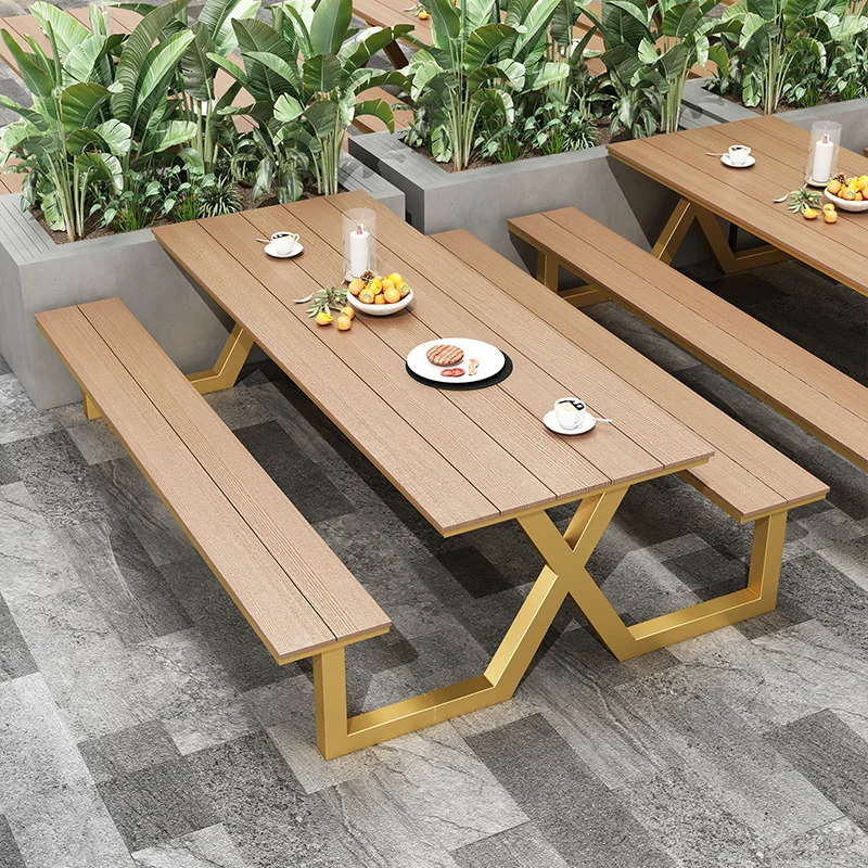 Outdoor one-piece table and chair combination Outdoor courtyard Park one-piece waterproof table Plastic wood open-air square Din