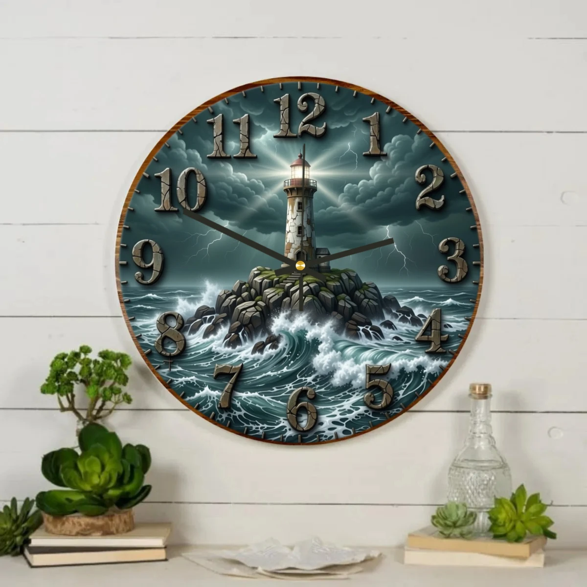 Rough Sea Round Wall Clock 3D Effect Flat Acrylic Clock, Silent Non-Ticking, Suitable for Home Decor and Gift Giving 30CM