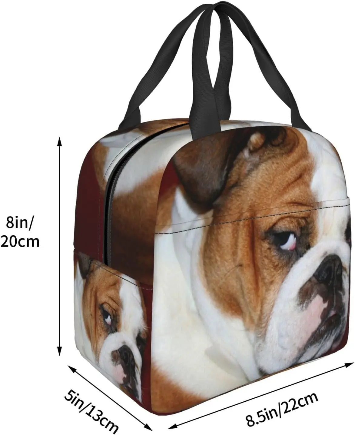 حقيبة غداء بولدوج إنجليزي فروي-صندوق غداء حراري معزول قابل لإعادة الاستخدام-حقيبة حمل محمولة حقيبة نزهة مبردة للرجال والنساء