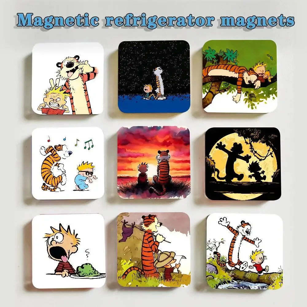 Calvin And H-Hobbes Acrylic Fridge Magnet Set Creative Square Decorative Adhesive Stickers Magnets For Festival Gift