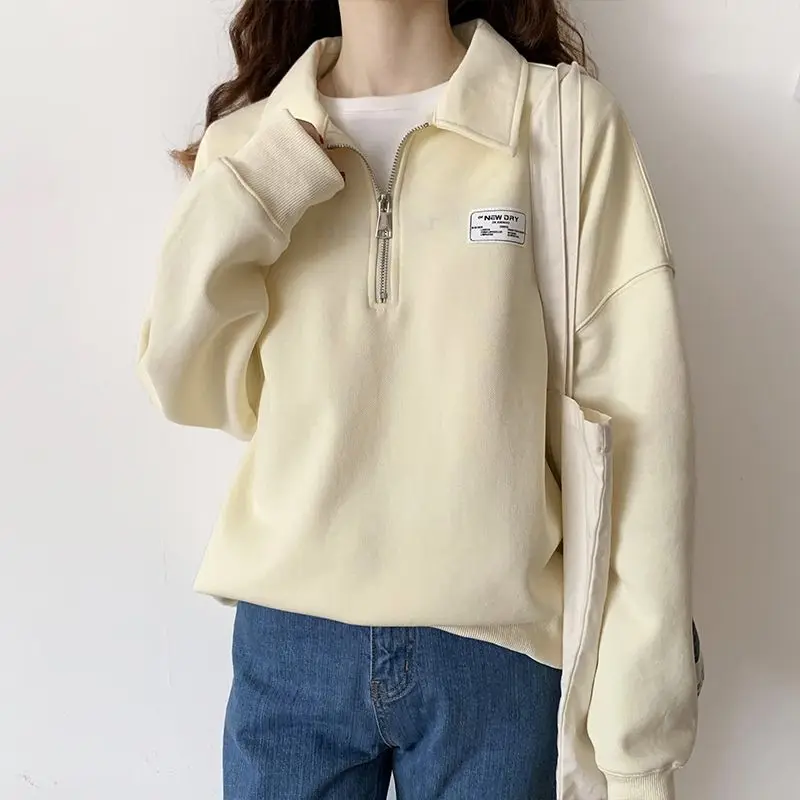 2023 New Spring and Autumn Fashion Lazy Style Half Zipper POLO Collar Reduced Age Super Oversized Premium Long Sleeved Sweater