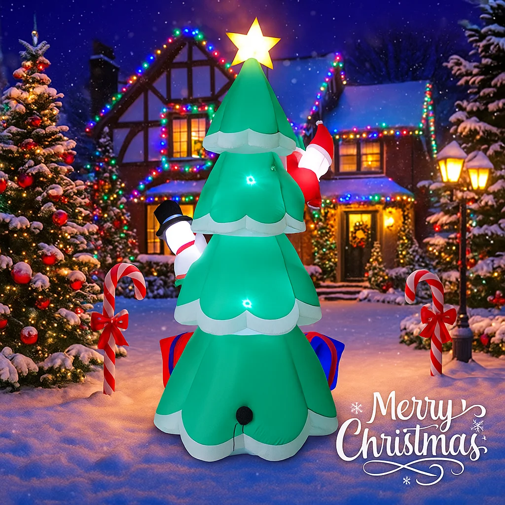 7.8FT Christmas Tree Santa Claus Snowman Inflatable Christmas Decorations Xmas Ornaments Lights Yard Outdoor Holiday Decor Toy
