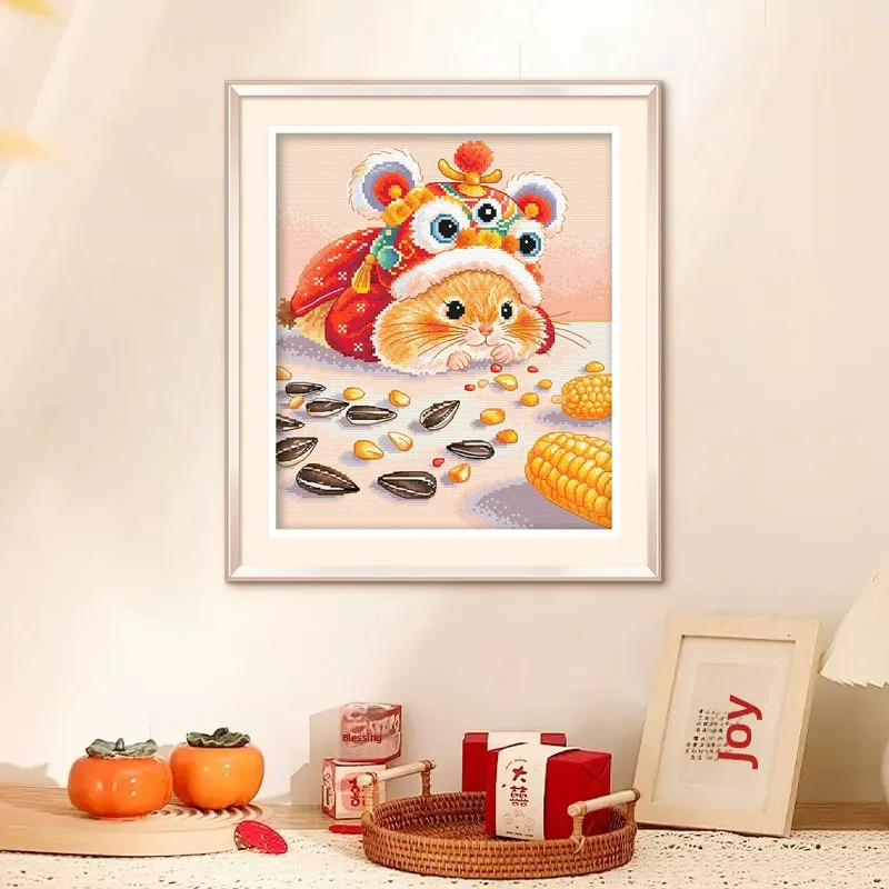 

KS Cross Stitch Lion Head Small Hamster DIY Handmade Simple Modern Style Pure Cotton Fabric Home Decorative Embroidery Kit