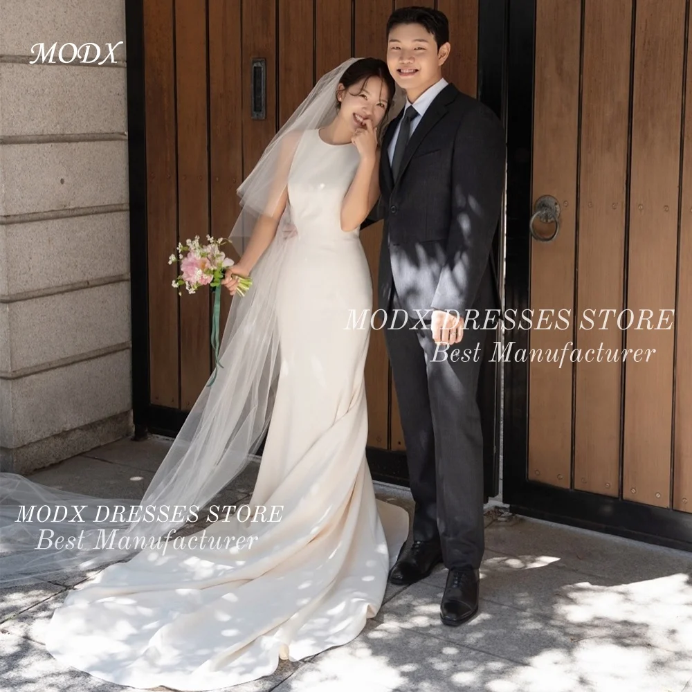 

MODX Elegant Soft Satin O-Neck Sleeveless Mermaid Korean Wedding Dress Bridal Gown for Photo shoots Customized Vestidos Novias B