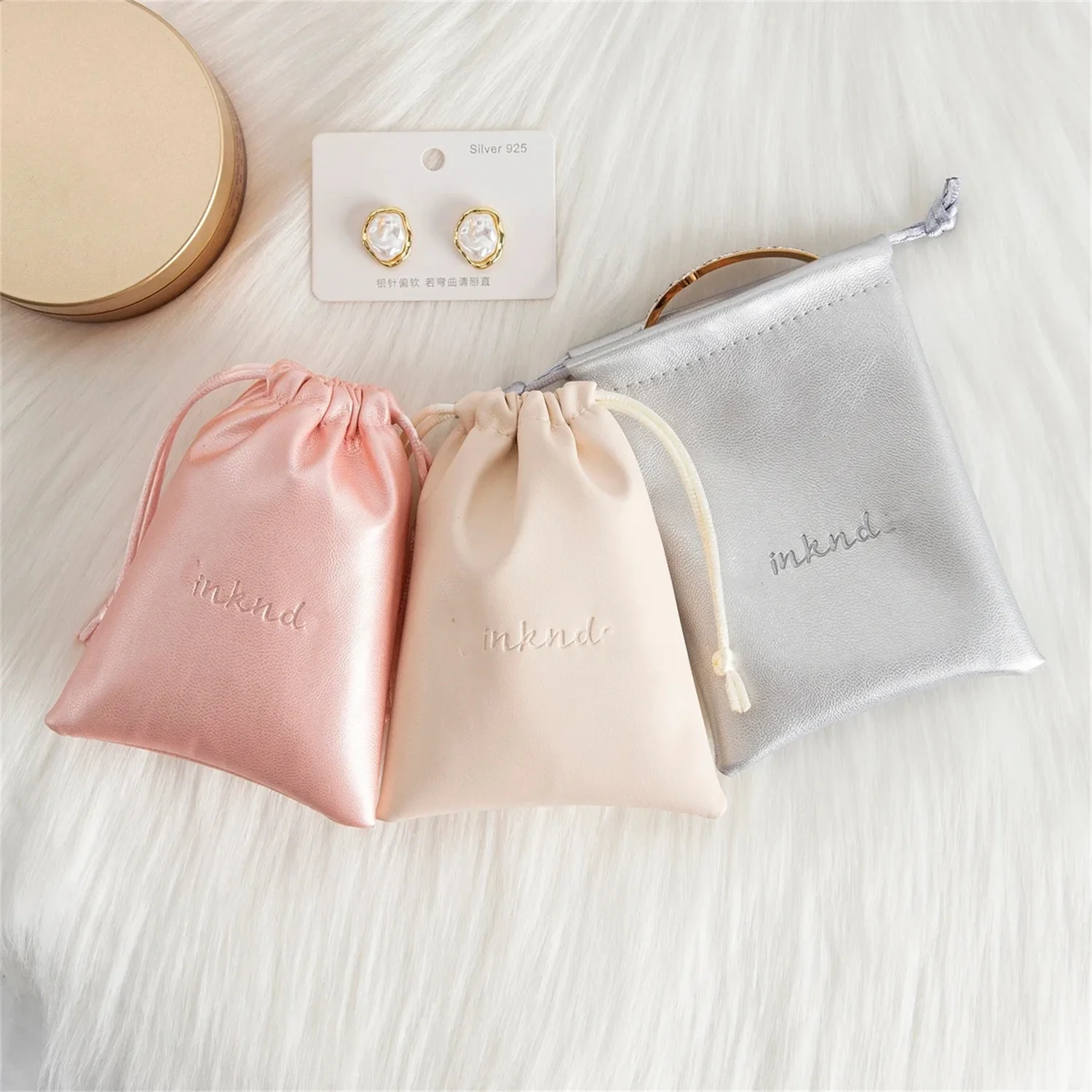 

100PCS Personalized Logo Soft PU Leather Drawstring Bag Small String Pouch Jewelry Bag Gift Bags for Jewelry Packaging Bulk Wedd