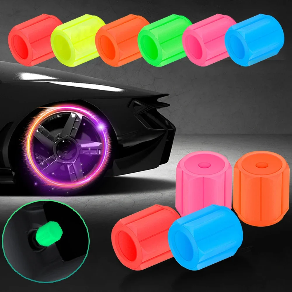 4Pcs Universal Luminous Valve Caps Fluorescent 6 Colors Night Glowing Car Motorcycle Wheel Styling Tyre Hub Universal Cap Decor