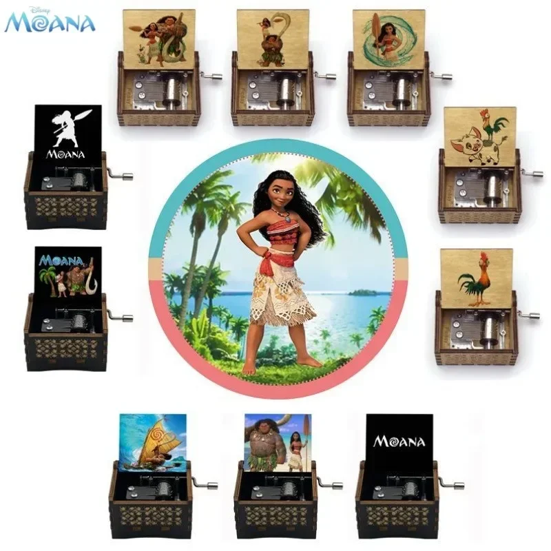 Moana Maui Hei Hei Pua الرسوم المتحركة الطرفية الإبداعية الكرتون المطبوعة خشبية مكرنك صندوق تشغيل الموسيقى عالية المظهر هدية عيد ميلاد