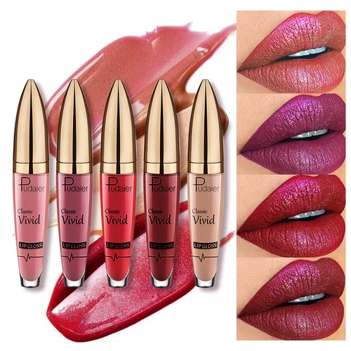 Imagen 2 del producto Pudaier lápiz labial brillo de labios pigmento brillante de diamante brillo de labios metálico mate a tinte de labios brillante lápiz labial líquido