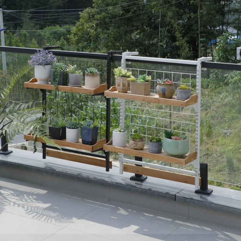 Balcony hanging flower double railing shelf guardrail flower pot meat green plant rack glass display