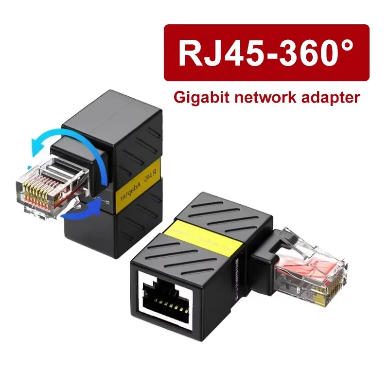 RJ45 360° Rotatable Network Plug RJ45 Gigabit Adapter 90 Degrees Right Angle Elbow Universal Connector Male to Female Converter