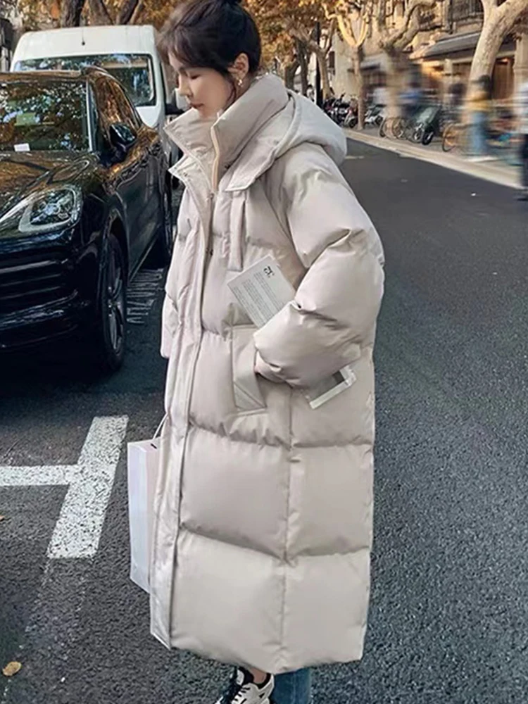 Warm Winter Jackets for Women 2023 New Hooded Long Coat Loose Casual Overcoat Korean Fashioin Down Coat Black Beige Parkas Fall