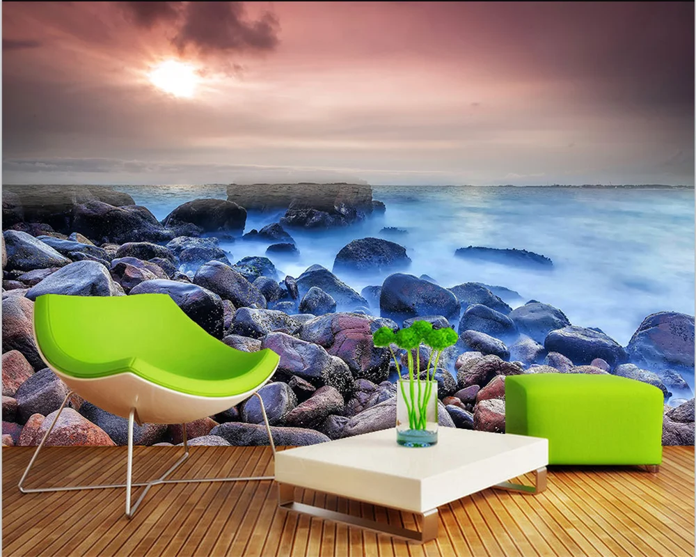 

Beibehang на заказ, современная новая спальня, настроение, галька, пляжное побережье, ТВ-фон, обои papel de parede, 3d papier peint