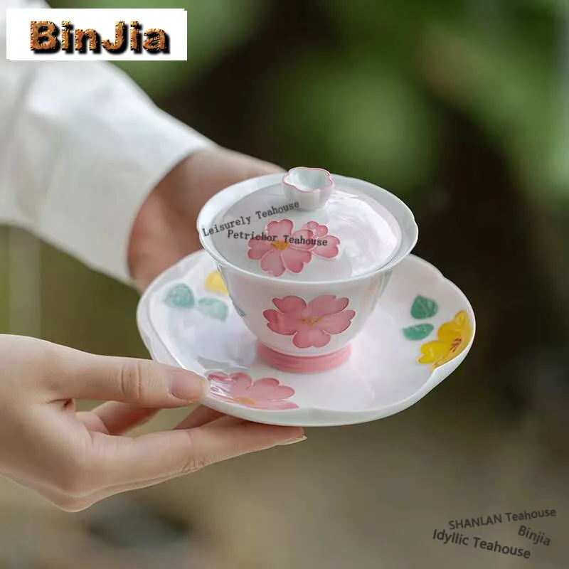 115ml Japanese Arita Porcelain Gaiwan Creative Hand-painted Flower Tea Tureen Tea Brewing Cover Bowl Tea Services Ornaments Gift