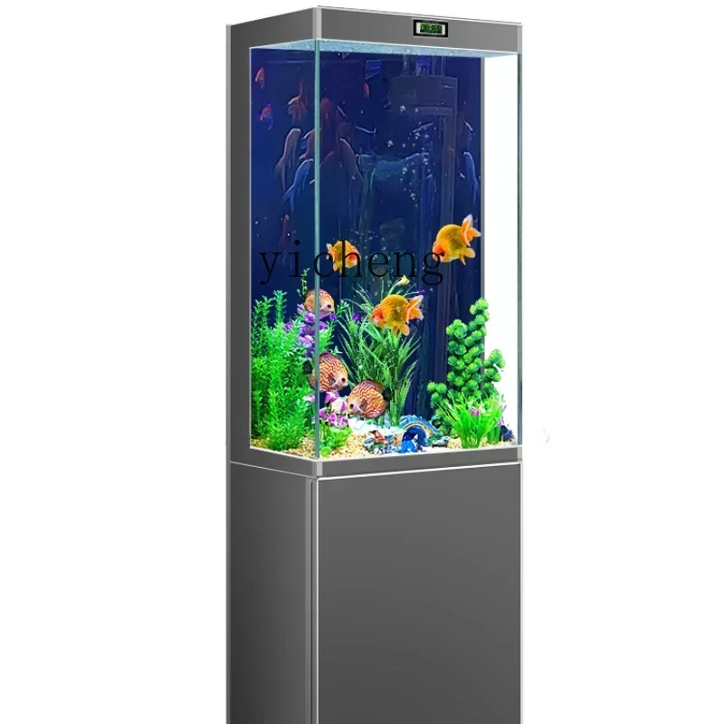 

ZZ ultra-white glass goldfish tank living room small bottom filter floor-to-ceiling home landscaping vertical square