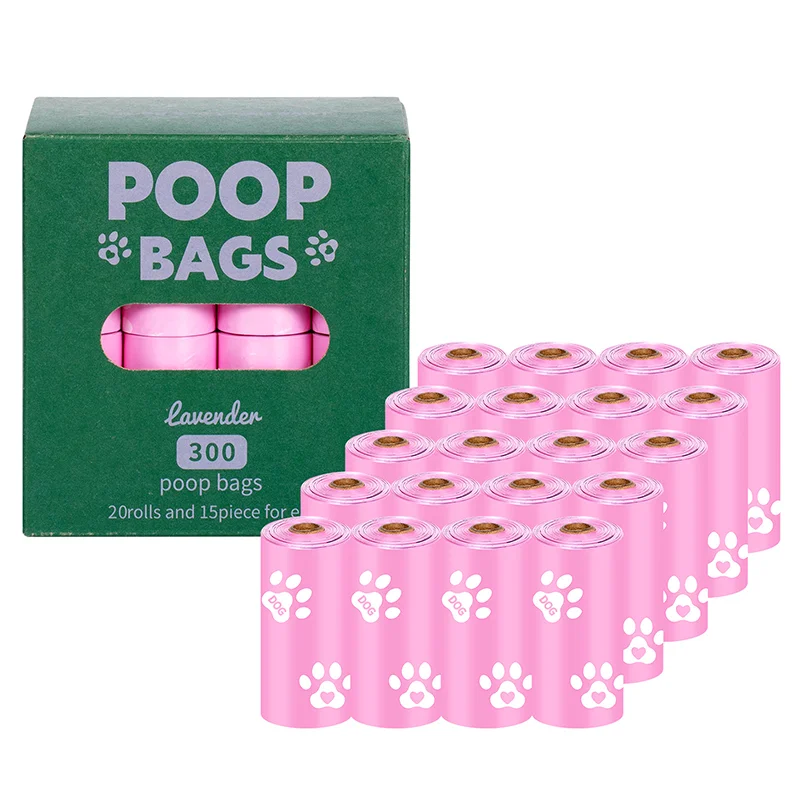 20 Rolls Pink Dog Poop Bags(300 Count) Thickened Poop Bags for Dogs Leak Proof Doggie Poop Bag Refills Rolls Pet Waste Bags