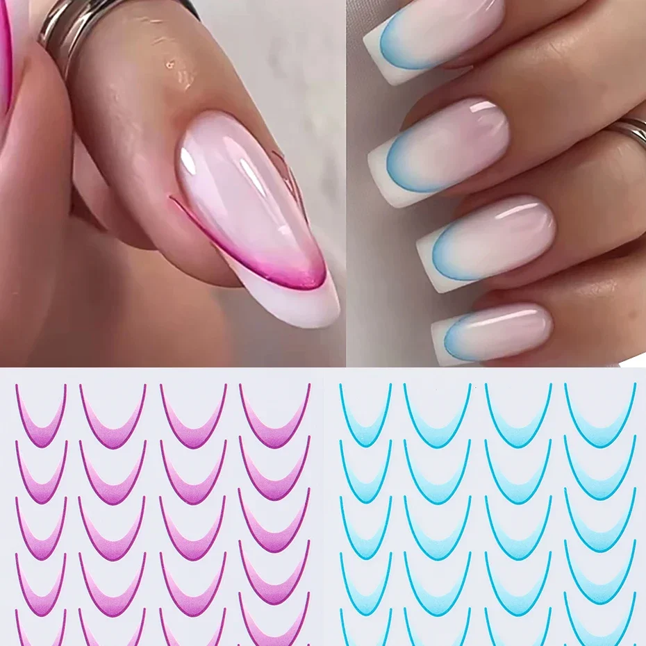 3D Gradient Color French Line Nail Stickers Design French Tip Romance Fashion Nail Accessories for DIY Decoration Stencil Tools