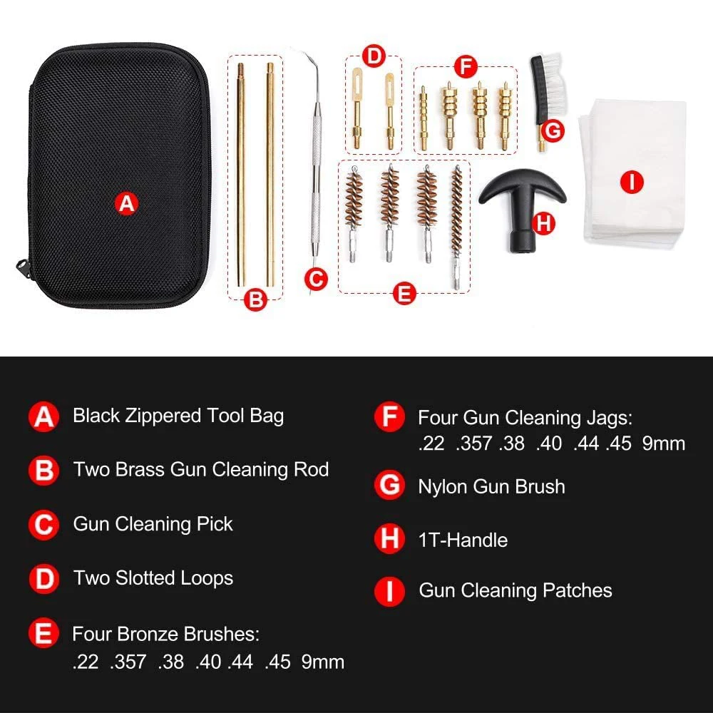 ZOHAN 16PCS Universal Gun Cleaning Kit Barrel Brushes Tools Fit Most Calibers Handguns 22 357 38 9mm 40 44 45 Pistol Accessories