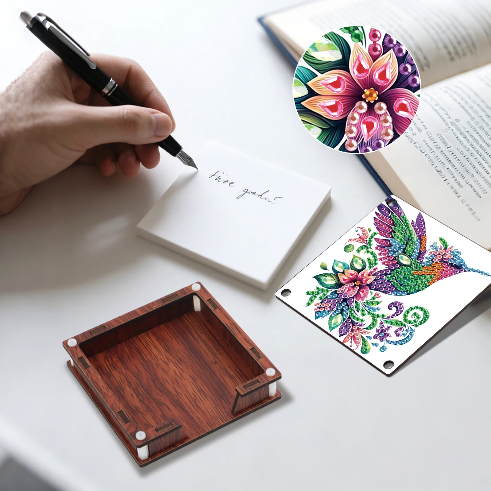 2Pcs Diamond Painting Note Box Kits,Animal Theme Diamond Art Special Shape Diamond  Sticky Note Box for Office Handmade Gifts view 6