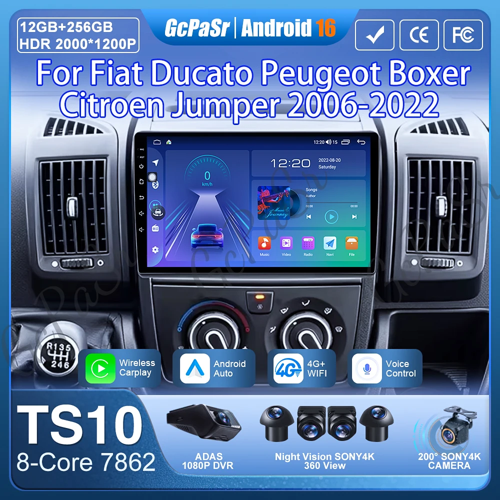 Car Radio Carplay For Fiat Ducato Peugeot Boxer Citroen Jumper 2006-2022 Navigation GPS Android Auto Stereo 4G Bluetooth No 2din