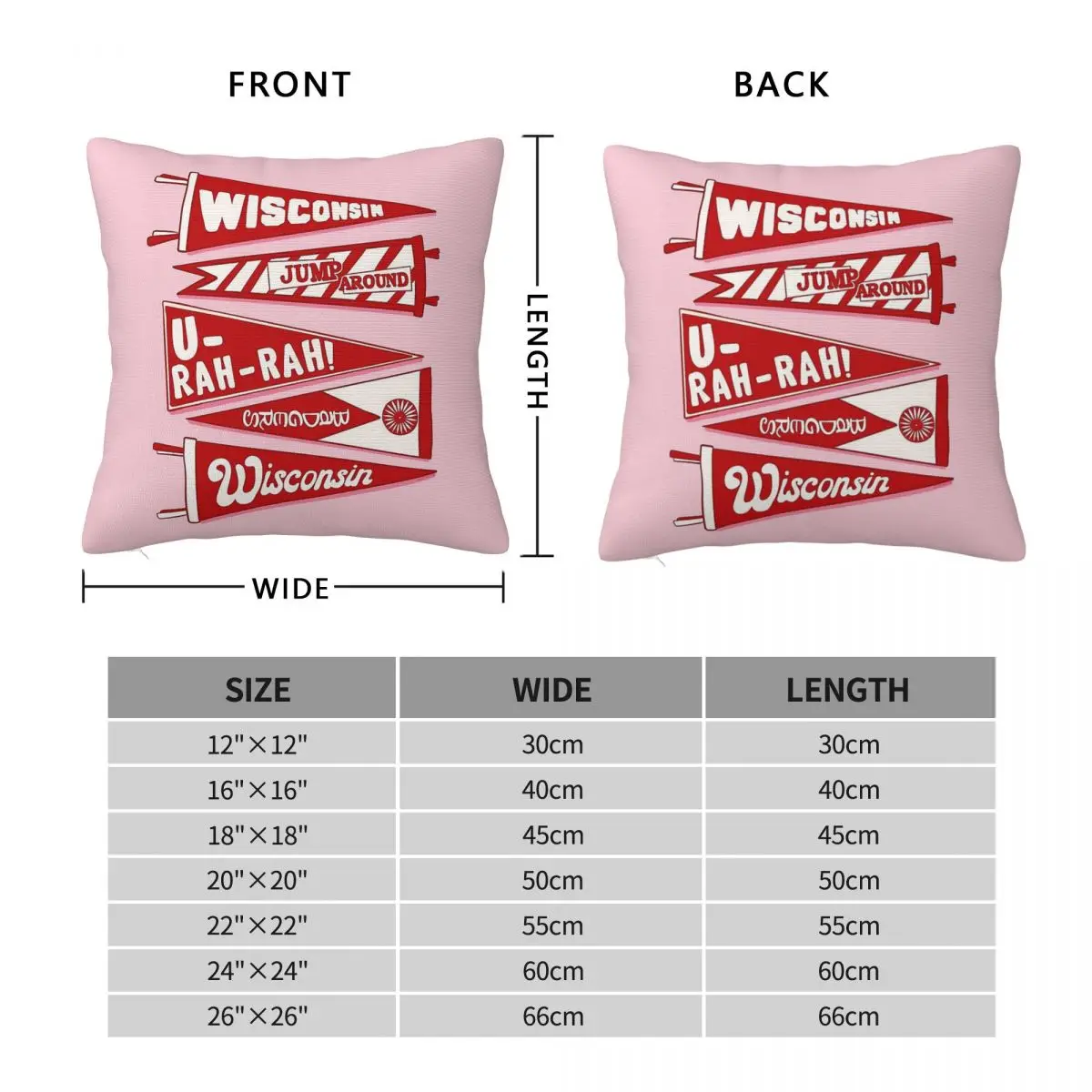 Wisconsin Jump Around Pennants Square Pillowcase Polyester Linen Velvet Printed Decorative Throw Pillow Case Car Wholesale 18