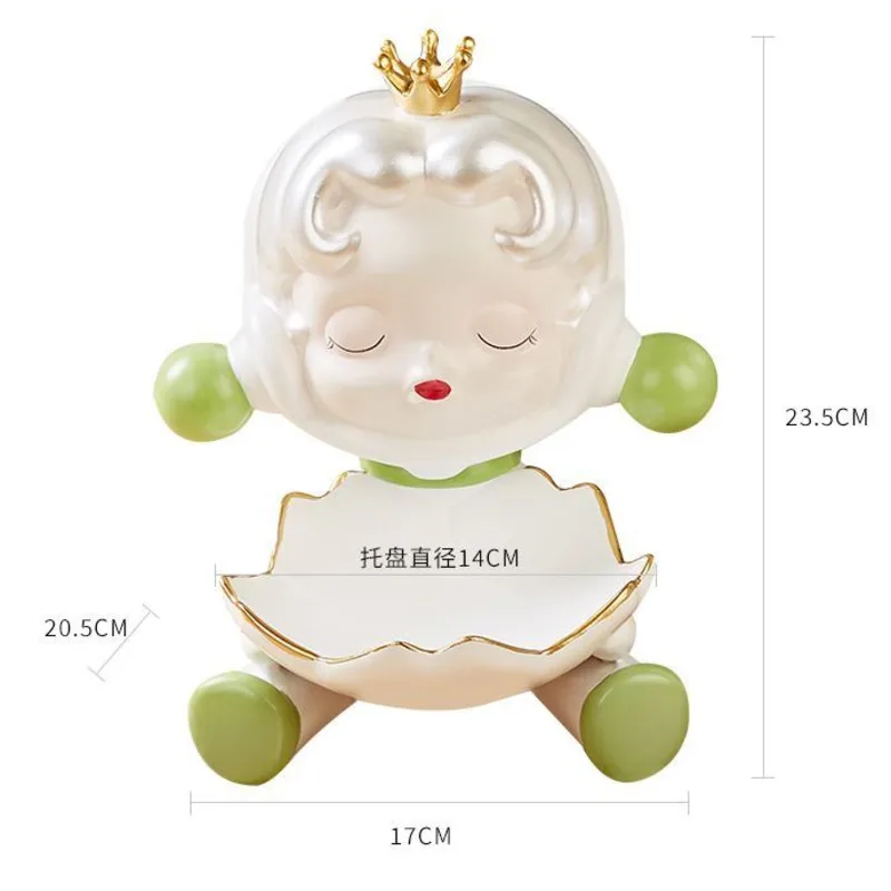 Pops Marts Skullpandas Girl Storage Tray Statue Creative Resin Big Pearl Girl Sculpture Keys Storage Box Fruits Plate Home Decor