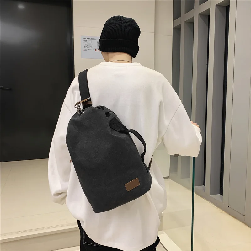 VC 2023 Trend Retro Men's Canvas Chest Bag Hip Hop Streetwear Youth Shoulder Bag Minimalist Large Capacity Crossbody Bag for Men