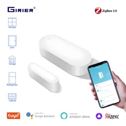 GIRIER Tuya ZigBee Door Window Sensor Smart Wireless Detector for Garage Door/Drawer Works Smart Life APP Alexa Hey Google Alice