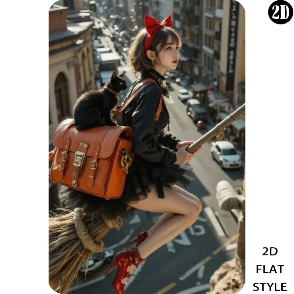 Gothic-Dekor Vintage Hexenkatze Metallschild 8x12 Zoll Gotische Halloween-Wandkunst für Außen- und Innenpartys