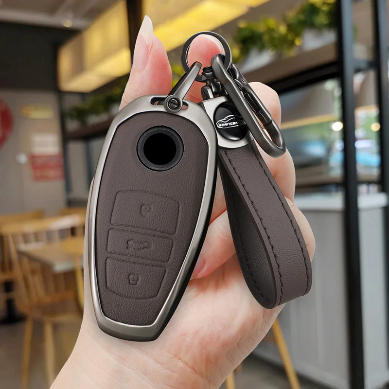 Zinc Alloy Leather Car Key Cover Fob Case Holder For VW Volkswagen Touareg 2011 2012 2013 2014 2015 2016 2017 2018 Accessories