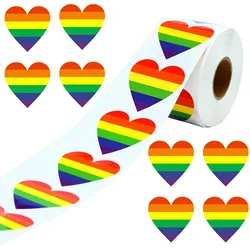 1 Roll 500 Piece Gay Pride Stickers Love Pride Rainbow Stickers Love Heart Baking Sticker 1Inch Love Rainbow Heart Shaped Tape